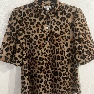 Chico's Leopard-Print Short Sleeve Blouse in Tan and Black
